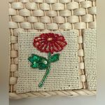 Woven Corn Husk Bag with Beaded‎ Embroidery Flowers and Leather Handle Gold Photo 3