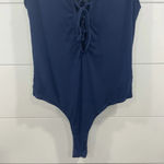 4SI3NNA Lace Up Bodysuit in Navy Blue Size Large Photo 5