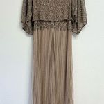 Pisarro Nights Diamond Bead Pattern Boat Neck 3/4 Split Sleeve Gown Rose Size 4 Tan Photo 13