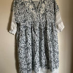 By Timo Floral Boho Embroidered Poplin Midi Dress Sz Medium Crochet Lace Trim Blue Photo 0