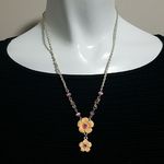 Orange & Pink Flower & Cat's Eye Necklace (21") Orange Photo 0
