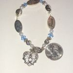 Elegant Silver Tone Blue and Faux Pearl Peace Joy Love Heart Bracelet Photo 3