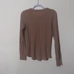 Aerie  Henley Shirt Womens Medium Tan Long Sleeve Waffle Knit Thermal Button Top Photo 2