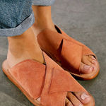 Free People  Emelia Slip-On Sandals Suede Cross Strap Sandals - Tan Size EU38 US8 Photo 0