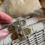 1970s vintage wicker purse handbag wooden accents leather handle Photo 3