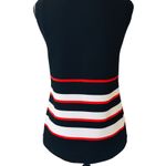 Vintage 70s Long Polyester Vest Striped Black White Red Center Stage S/M Size M Photo 1