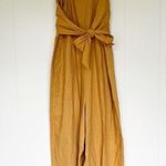 Greylin  Anthropologie Yellow Gold Tied Linen Cropped Wide Leg Jumpsuit Small Photo 0
