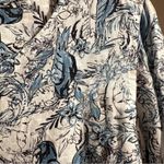 Tahari 100% Linen Blouse Sz 2X White Blue Floral Birds Button Down Long Sleeve Photo 3