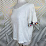 Anthropologie  Lilka Pom Pom‎ Tee Shirt Top Short Sleeve Cotton Ivory Size Small Photo 1