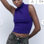 ZARA NWT Dark Blue Mock Neck Sleeveless Top Photo 2