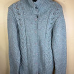LL Bean Wool Blend Cardigan Sweater‎ Aquamarine Shawl Collar Cable Knit Size Med Blue Photo 0