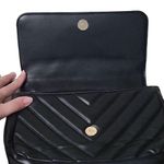 DKNY Large Black Quilted Leather Shoulder Bag Chevron Pattern Photo 4