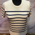 ZARA  Cream and Navy Striped Crew Neck Sweater Photo 1