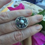 Natural White Pearl Rainbow Topaz Sterling Ring 8 Blue Photo 6