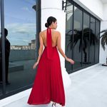 ZARA  dress maxi red pleated Elegant Halter wedding party evening  Photo 1
