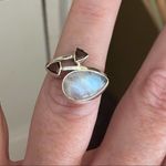 Rainbow Moonstone And Garnet Solid Sterling Silver Ring Size 6 Red Photo 6