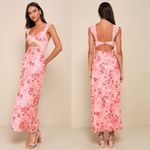 Lulus NWT  Endlessly Cute Pink Floral Mesh Cutout Lace Bustier Maxi Dress Size M Photo 2