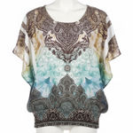 Dress Barn  Blouse M Multicolor Paisley Sublimation Shimmer Beaded Boho Tunic Y2K Photo 0