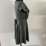 THML short sleeve grey and black thin striped dress with tie and orange zipper Photo 2