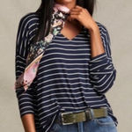 CAbi  Style #5556 Ahoy Long Sleeve Navy White Top Photo 0