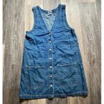 Vintage 90s Denim Button‎ Sleeveless Jumper Mini Dress Medium Granola Fisherman Blue Photo 1