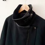 Madewell  | Green Black City Grid Cocoon Coat Faux Leather Trim Wool Zip | 12 Photo 5