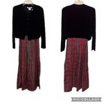 Vintage Plaid Dress with Velvet Jacket Red Size L Photo 1
