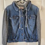 Mossimo Supply Co Denim Jean Jacket Hoodie XXL Blue Gray Knit Sleeves Casual Size undefined Photo 5