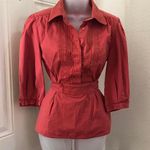 Antonio Melani Burnt Orange cotton coquette ruffle belted tie back shirt top blouse button front 3/4 sleeve-boho, offie siren core, preppy, lolita, modest Size L-measurement in pics Excellent condition Photo 0