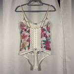 Free People Intimately  Good Luck Charm White Pink Blue Lace Floral Bodysuit Med Photo 3