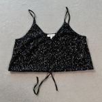 Triple Seven Sequin Cami Tank Top Black L Sparkly Adjustable Straps Tie V Neck Size L Photo 0