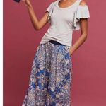 Anthropologie Elevenses Ines Blue Paisley Print Wide Leg Flowy Boho Pants Size L Photo 0