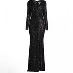 Mac Duggal  Deep Plunge V Neck Long A-Line Ballgown Black NWT Prom Formsl Size 6 Photo 1