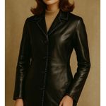 Adler Collection Black Lamb Leather Coat White Stitching Size Medium Photo 0