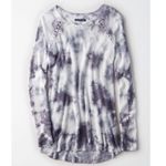 American Eagle  Shoulder Stitch Sweater Gray Black ? Tie Dye Boho Crew Neck Boho Photo 2