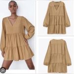 ZARA  Brown Tiered Long Sleeve Babydoll Mini Dress Size Medium Photo 3