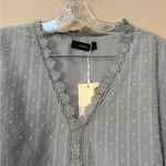Dokotoo Blue Lace Trim Blouse Large NWT – Boho Romantic Top Gray Photo 3