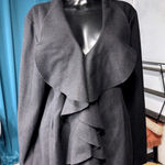 Vera Wang Simply Vera Women Black Waterfall Ruffle Open Front Blazer Jacket XL Photo 0