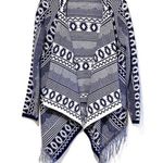 Poof! Blue and white open waterfall boho Aztec cardigan Photo 0