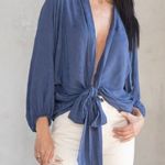 Talent Woman’s Open Tie Blouse Blue Size 3X Photo 0