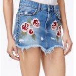Free People Wild Rose Embroidered Denim Mini Skirt Photo 3