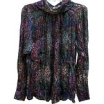 Reiss  Darcey High Neck Pleated Metallic Long Sleeve Evening Blouse Size 4 Photo 2