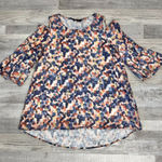 John Mark  Linen Pink Blue Pattern Cold Shoulder 3/4 Sleeve Top B13 Photo 0