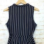 Doe & Rae Women Size M Striped Blue Dress Collared V-Neck Handkerchief Hem Photo 10