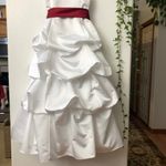 David's Bridal Wedding dress with a burgundy belt. Photo 2