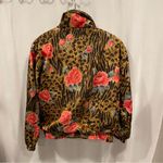 Vintage 80’s leopard roses oversized track jacket zip front elastic cuffs waist Brown Photo 3
