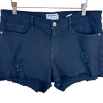 frame denim  Black Le Cutoff Raw Hem Distressed Mid Rise Light Jean Shorts Sz 30 Photo 0