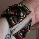 Multi Color Glass Bead & Wooden Beaded Cuff Bracelet Adjustable Multiple Photo 5