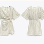 ZARA  Beige and Cream Striped Rustic side Cut Out Wrap Mini Dress Small Photo 3