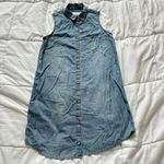 SO  Womens Medium Jrs Denim Shirt Dress Blue Chambray Sleeveless Button Up Y2K Photo 0